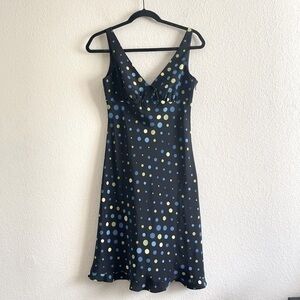 Vintage Express Black Dress Blue and Green Polka Dots 90's Women's Size 4